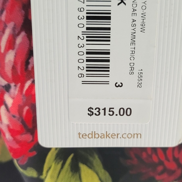 Ted Baker Polayo Berry Sundae Asymmetric Dress Floral One-Shoulder Dress US Sz 8 - Picture 6 of 11